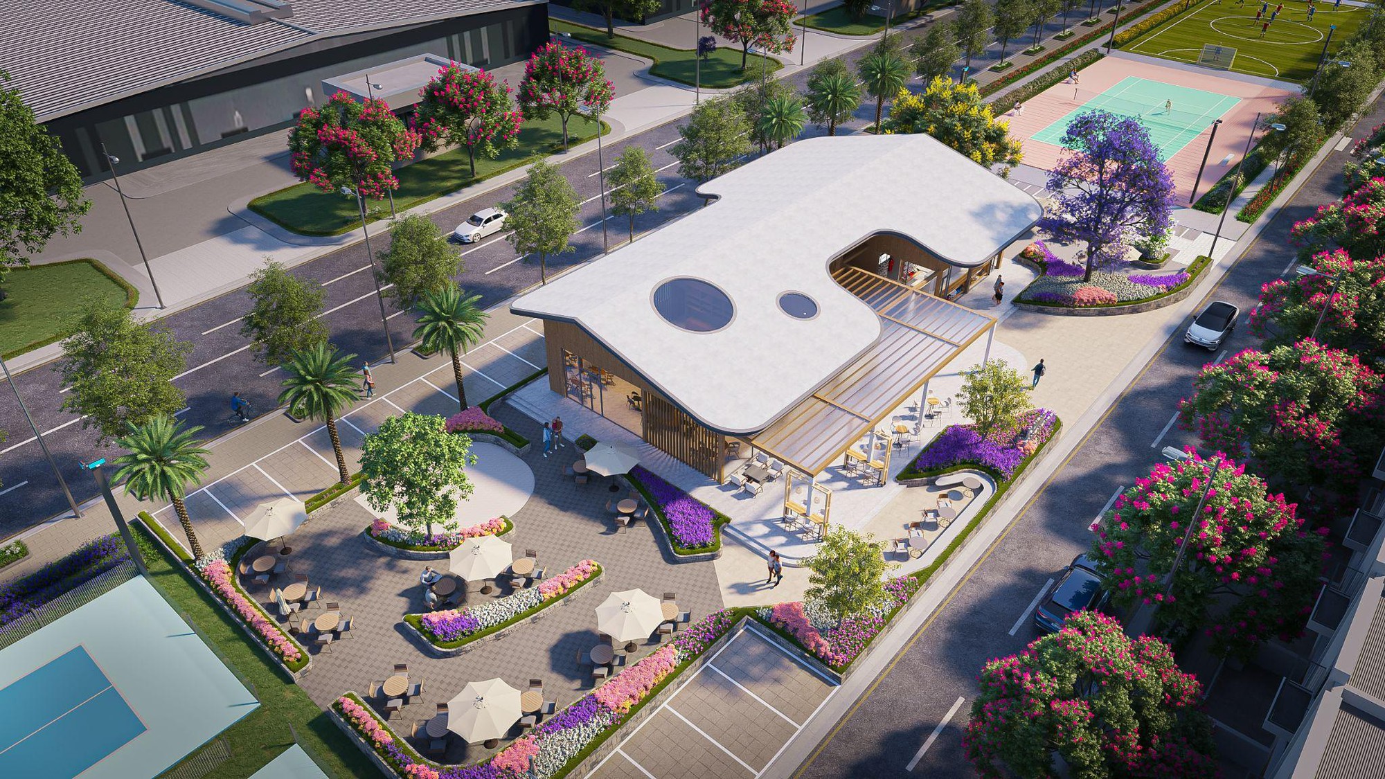 Tổ hợp thể thao ngoài trời kết hợp clubhouse, quán cà phê tại K-Home New City.